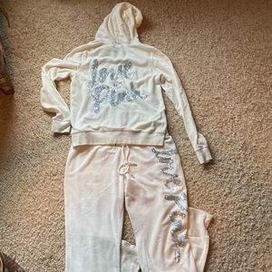 Victorias Secret PINK cream velour bling set
